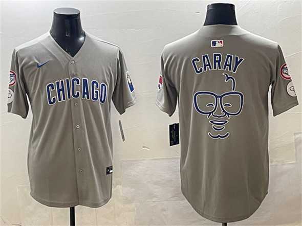 Men%27s Chicago Cubs Gray Harry Caray Holy Cow Patch Limited Stitched Jersey->chicago cubs->MLB Jersey